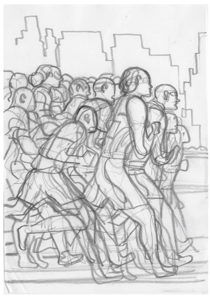 Bozzetto preparatorio a matita della copertina intitolata “Rite of Fall”